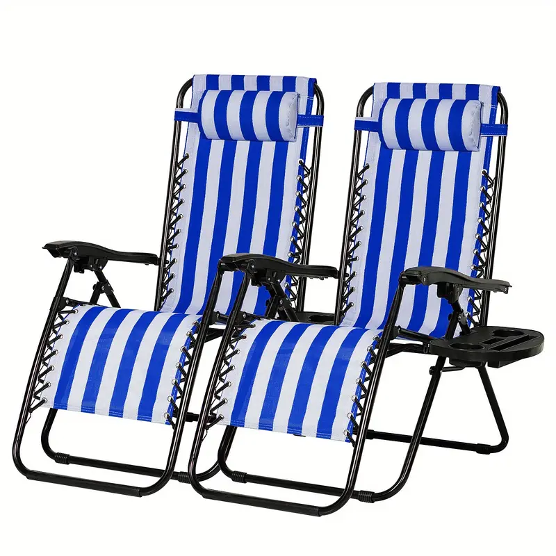 Nazhura Set Of 2 Relaxing Recliners Patio Chairs Adjustable Steel Mesh Zero Gravity Lounge Chair Beach Chairs with Pillow And Cup Holder
