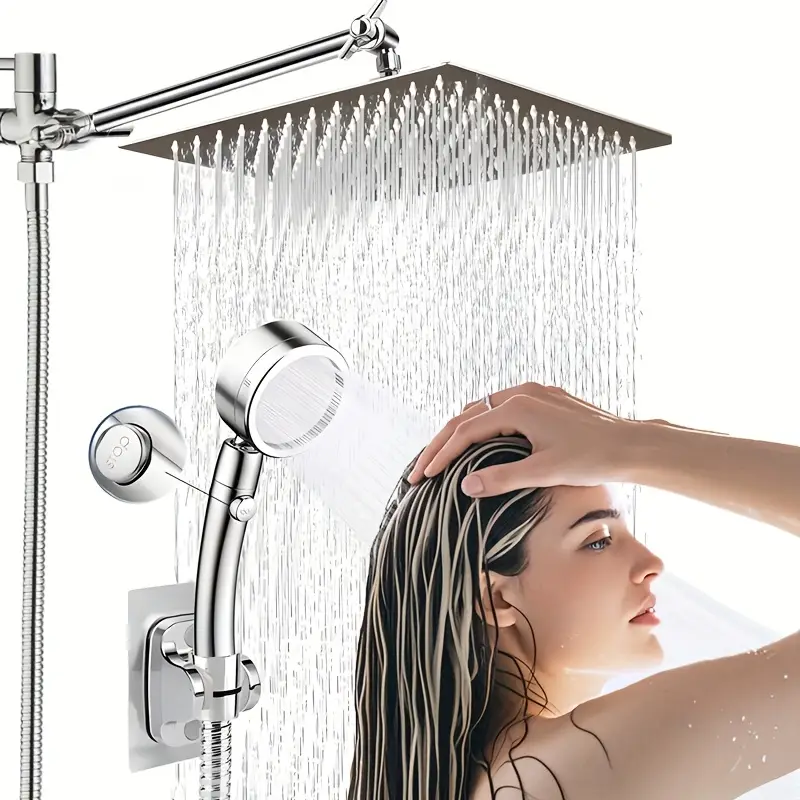 High-Pressure Shower Head Combo with Handheld - Heavy-Duty Stainless Steel Construction, Leak-Proof Design, 180° Adjustable arm with Bracket/Hose, for Modern Bathroom - Easy Installation & Cleaning, Shower Accessories