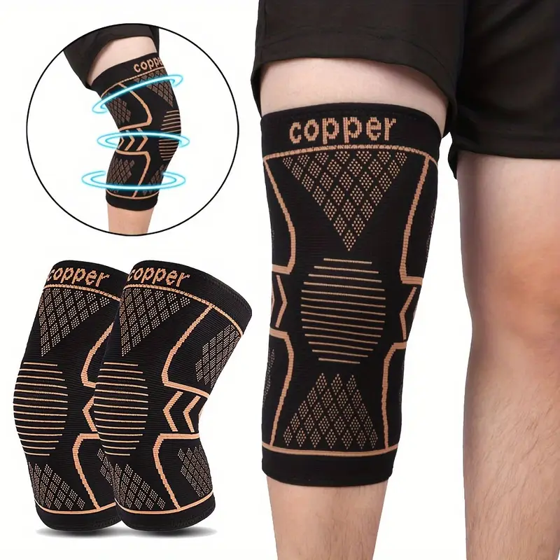 2pcs Copper Compression Knee Sleeves for Sports - High Elasticity Non-Slip, Breathable Knit, Supportive