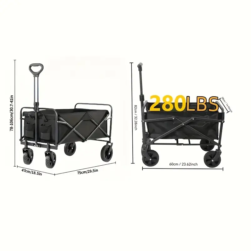 Upgraded 360° All-terrain Heavy-duty Folding Sports Transporter with Adjustable Handle And Cup Holder, Suitable for Gift Packaging for Camping, Beach Travel, Family Picnic, Gardening And Other Scenarios