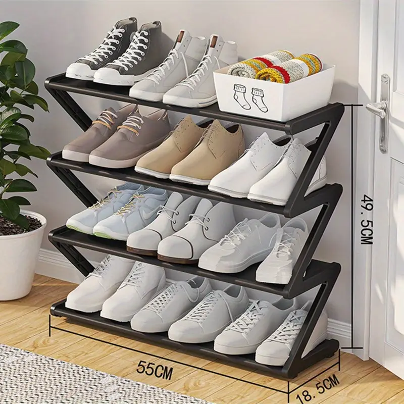 1pc 4-Tier Large Pink Plastic Z-Shaped Shoe Rack | Easy Assembly No Tools Required, Stackable Storage Organizer for Home, Dorm, and Living Room, Space-Saving Floor Design