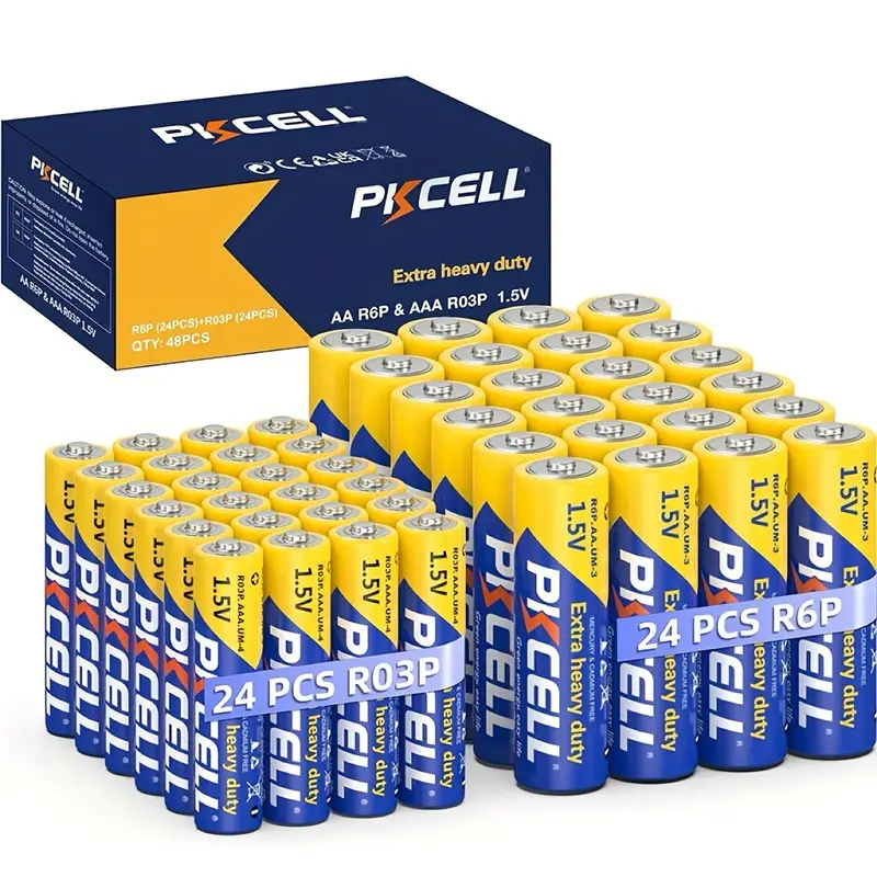 40-Count PKCELL AAA+AA Battery Combo Pack - 1.5V Carbon Battery, 10-Year Shelf Life, for Keyboards, Clocks, Toys, and Remote Controls