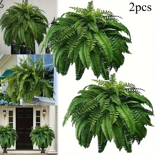 Large 34-inch Artificial Boston Fern Plant for Indoor/ Outdoor Hanging Home Office Garden Decor - Set of 2