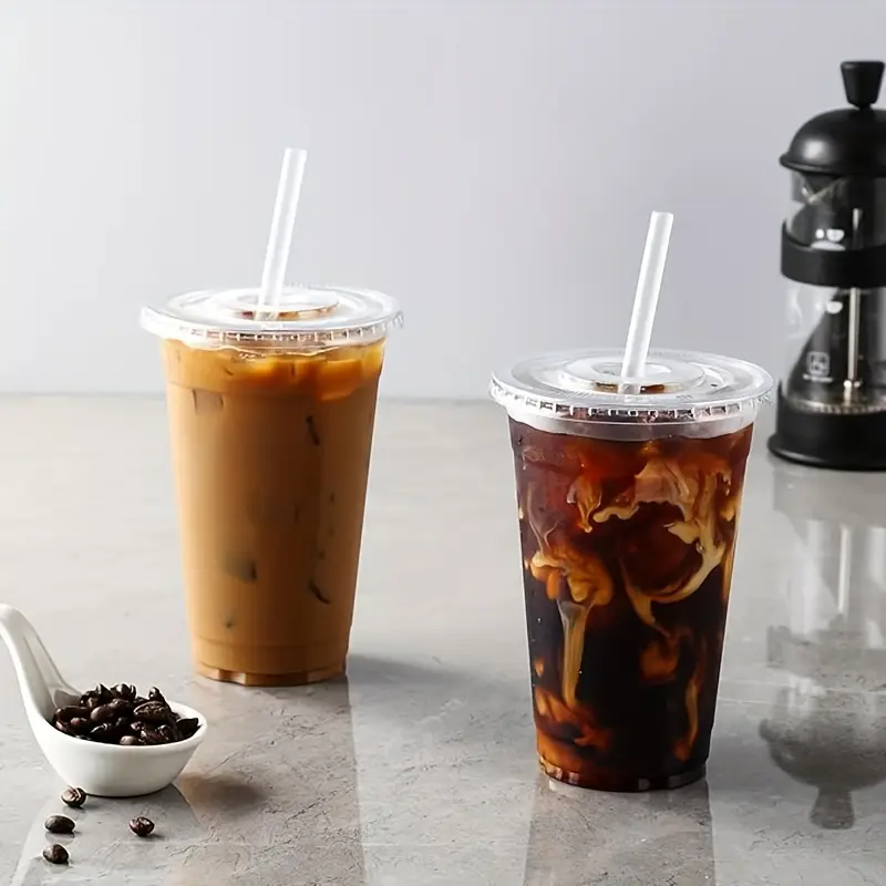 100Pack- [16 Oz Plastic Cups With Lids And Straws], Disposable Clear Plastic Cups With Lids For Iced Coffee, Smoothie, Milkshake And Cold Drinks[]]