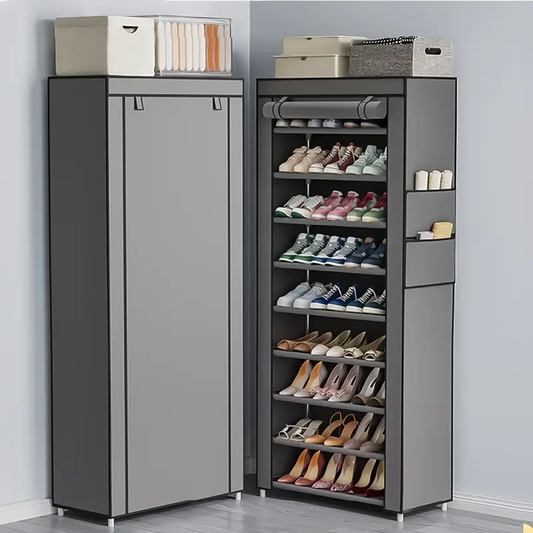 Space-Saving Tall Shoe Rack Organizer - Heavy-Duty Metal Shoe storage tower, Narrow Design for Entryway, Closet, Apartment - Standalone Shoe Rack (No Assembly Tools Needed) - Holds Many Pairs - Gray, Small Shoe Rack, Entryway Organizer, Multitier System