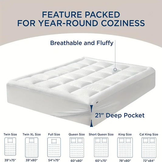 Cooling Mattress Topper, Breathable Extra Thick Mattress Protector Top Stretches 8-21" Deep Pocket, Comfort Support Back Mattress Pad Cover